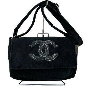 CHANEL Coco Mark Shoulder Bag Acrylic Fiber Black